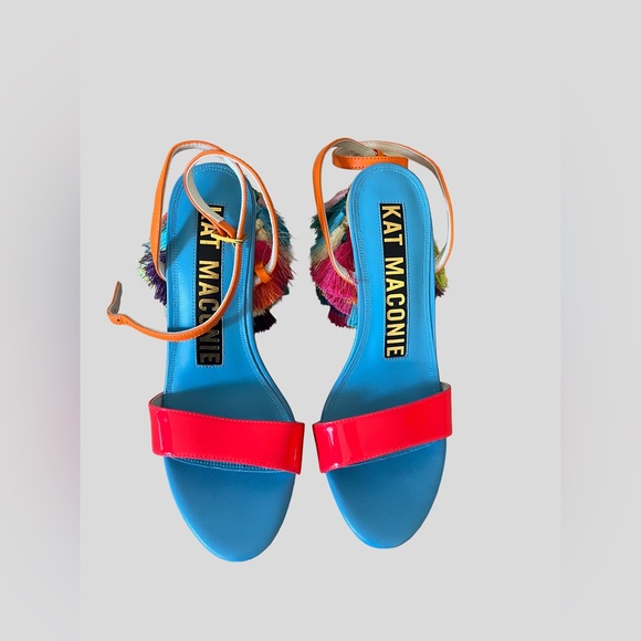 Kat Maconie Designer Colorful Fringe Tassel “Olive” Chunky Heel Sandals 6/Eu 37 - Picture 7 of 12